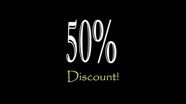 3D animation of 50%. Pack of Percent Discount Banner 50%,Poster badge. Business design. Motion graphics Technology video material animation. Easy to use Black and white Screen.4K.