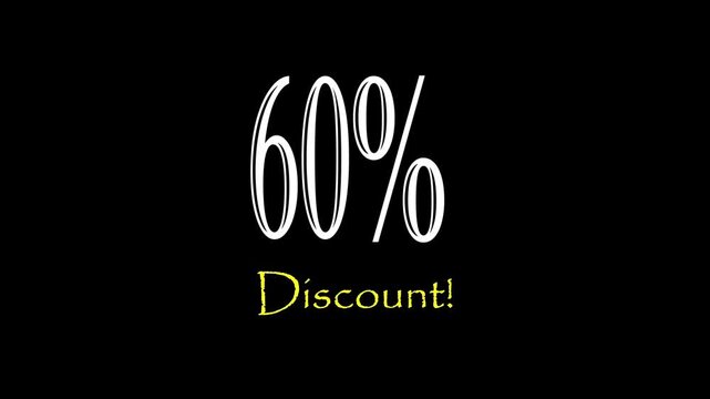 3D animation of 60%. Pack of Percent Discount Banner 60%,Poster badge. Business design. Motion graphics Technology video material animation. Easy to use Black and white Screen.4K.