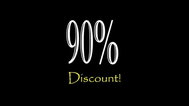 3D animation of 90%. Pack of Percent Discount Banner 90%,Poster badge. Business design. Motion graphics Technology video material animation. Easy to use Black and white Screen.4K.