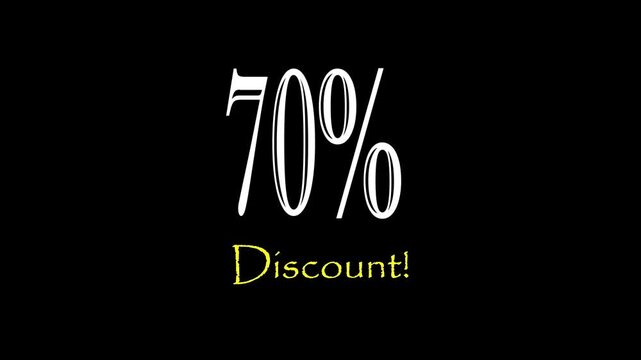 3D animation of 70%. Pack of Percent Discount Banner 70%,Poster badge. Business design. Motion graphics Technology video material animation. Easy to use Black and white Screen.4K.