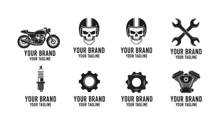 Set of vintage motorcycle logo templates for branding. © Anak