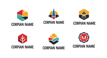 Collection of Abstract Hexagonal Logos with Geometric Shapes and Nature Inspired Elements.