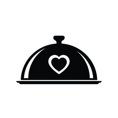 Black cloche with white heart silhouette on white background