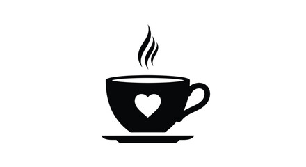 Black coffee cup with heart and steam on saucer vector
