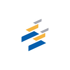 Fototapeta premium S Logistic Abstract Modern Geometric Stripes Logo Design. Minimalist abstract logo design made of overlapping geometric stripes in blue, yellow, and gray colors. Suitable for technology.