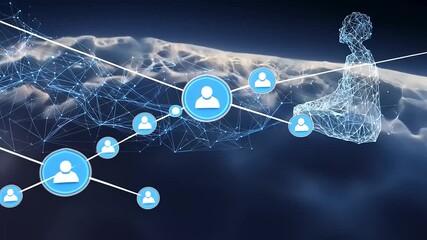 Digital representation of a meditative figure surrounded by network connections in a serene atmosphere - Powered by Adobe