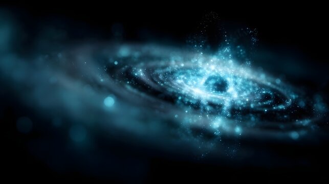 Abstract blue galaxy nucleus with glowing particles and motion blur