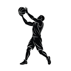 Silhouette of a basketball player reaching for a shot