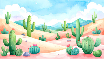 Colorful Desert Landscape with Cacti