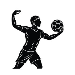 Silhouette Of A Man Holding A Soccer Ball On White Background Keywords: soccer, football, player