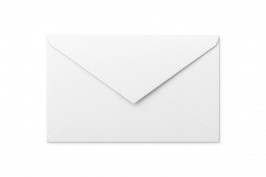 Clean white closed envelope on a transparent background, symbolizing mail, private messages, and secure communication