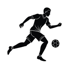 Silhouette of a soccer player dribbling a ball football