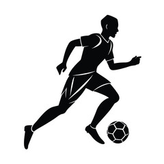 Silhouette of a soccer player dribbling the ball forward