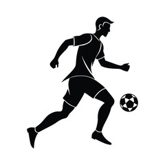 Silhouette of a soccer player running with a ball football