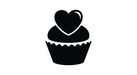 Black cupcake with heart topper icon love sweet