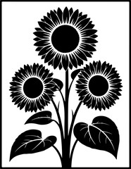 Fototapeta premium 3 Sunflower silhouette with round center and large radial petals