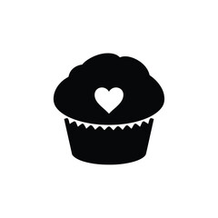 Black cupcake with white heart icon love sweet 1
