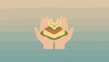 Hands gently holding a beautifully decorated traditional offering or gift symbolizing care and culture