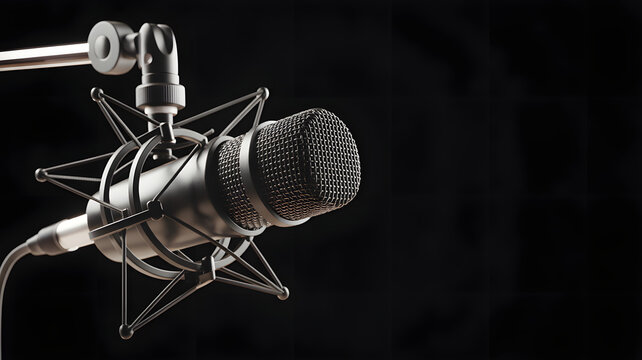 Professional studio microphone ready for podcasting, recording, or broadcasting clear audio - Powered by Adobe