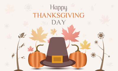 November Thanksgiving Day Vector | Turkey, Pumpkin & Fall Leaves Banner Design