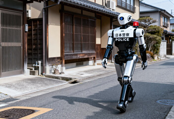 街を巡回パトロールする日本警察ロボット