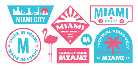 Miami florida stickers travel collection. set of US popular city badges. 