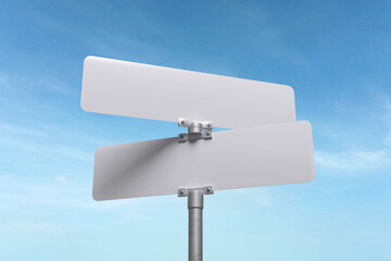 White direction sign with blue sky background for mockup template