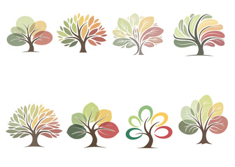 Modern abstract tree vector illustration, abstract tree design set, abstract tree clipart collection, minimal nature tree icons, eco-friendly abstract tree shapes for branding and logo design