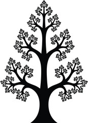 fractal tree with recursive branching limbs, solid black silhouette