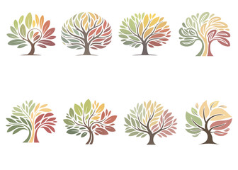 Modern abstract tree vector illustration, abstract tree design set, abstract tree clipart collection, minimal nature tree icons, eco-friendly abstract tree shapes for branding and logo design