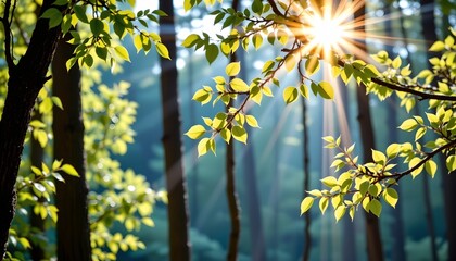 Obraz premium Sunlight Piercing Through Forest Foliage