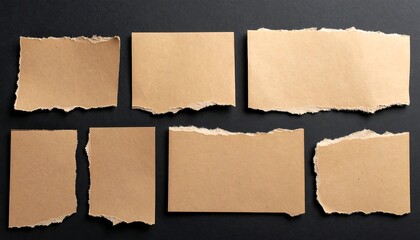 Fototapeta premium Torn Brown Paper Pieces on a Black Background