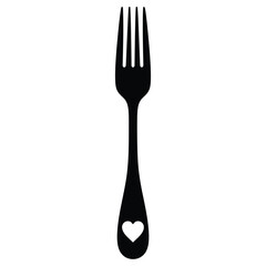 Black fork with white heart silhouette on white background