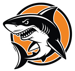 Naklejka premium Aggressive Shark Mascot with Orange Circle Emblem