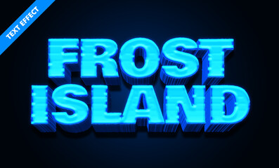 Frost island editable text effect, bold 3d ice blue typography, winter game title design