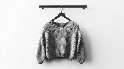 Gray knitted sweater and hangers on a white background.