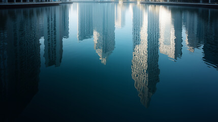 Reflection of tall buildings in water