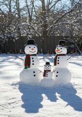 Obraz premium Happy Snowman Family in a Sunny Winter Wonderland.