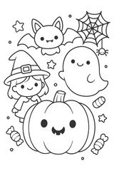 Funny cartoon set vector illustration - Halloween doodle coloring