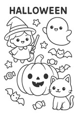 Funny coloring page for kids - Halloween doodle