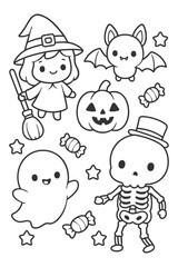 Funny cartoon set for children's coloring book - Halloween doodle