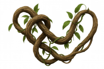 Intertwined jungle vines forming a heart shape, illustrating love, nature, and connection, on transparent background