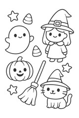 Funny Cartoon Vector Set - Halloween doodle coloring