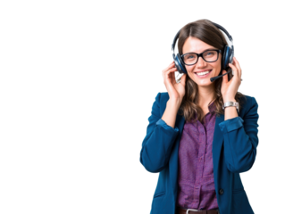 Smiling woman wearing a headset in office.