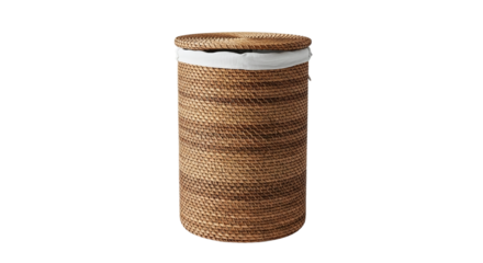 Wicker laundry basket with lid isolated on transparent background is a stylish and practical storage solution for any modern home or bathroom