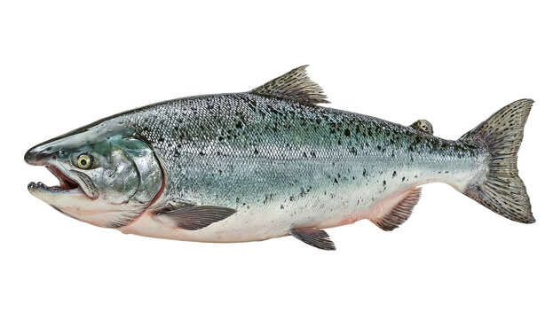 Freshly caught silver salmon, mouth slightly ajar