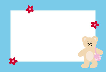 Cute rectangle blue frame with puppy and flowers for animal print, adopt and rescue pet, decoration, polaroid photo, template, social media post, poster, book cover, sticky note, school name card

