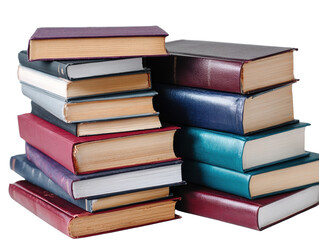 Stack of colorful books piled together.