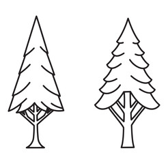 Fototapeta premium Simple black and white outlined pine trees for nature and forest concepts
