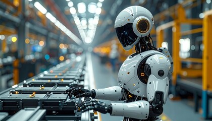 Humanoid Robot Assembly Line Industrial Manufacturing